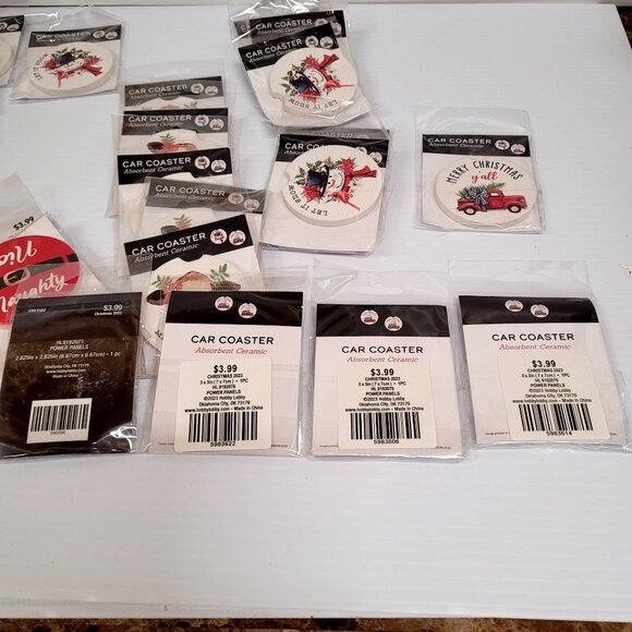 Car Coaster Lot 24 Ceramic Absorbent Christmas Holiday 3'' Cow Snowman Truck - Picture 7 of 9